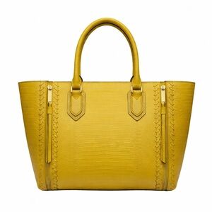 Henri Bendel Mustard Yellow Embossed Leather Satchel Shoulder Bag Purse